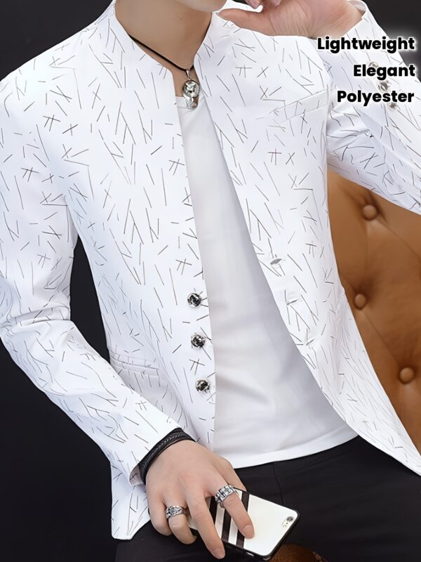 Men'S Elegant Geometric Pattern Blazer - Lightweight Non-Stretch Fabric, Stand Collar, Button-Up Jacket for Spring & Fall, Regular Fit, Perfect for Business or Formal Occasions, Formal Attire|Geometric Pattern Jacket|Polyester Jacket
