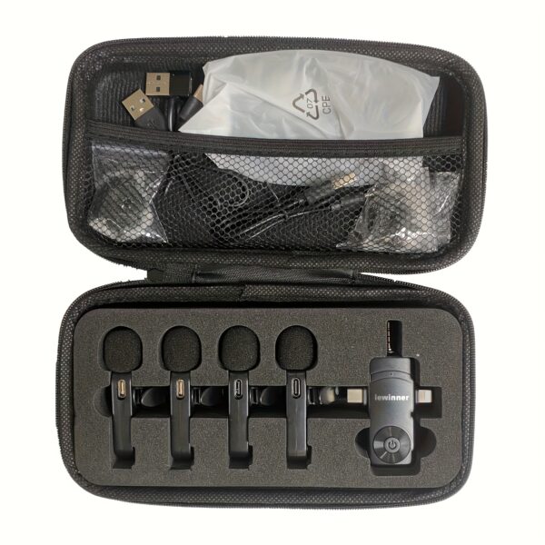 Lewinner Wireless Lavalier Microphone, 4 Microphone Large Wind-driven Sleeves, Clip Microphone, Suitable for iPhone, iPad, Android, Pc, Camera