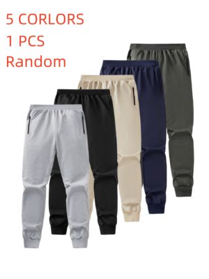 1Random 5 Colors Boys' Long Pants Medium/Large Size Sports Trousers Youngsters's Zip-Up Casual Spring/Autumn Outing Pants, Perfect for Outdoor
