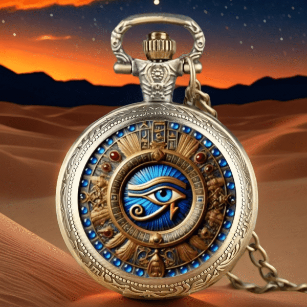 51996382fb6d46368d36d662b114a54a-goods.png Vintage Compass Style Pocket Watch with Eye Design, Quartz Movement, Alloy Case, Personalized Pendant Necklace Watch with Chain, Battery Operated with Button Battery, Unique New Year Christmas Birthday Gift