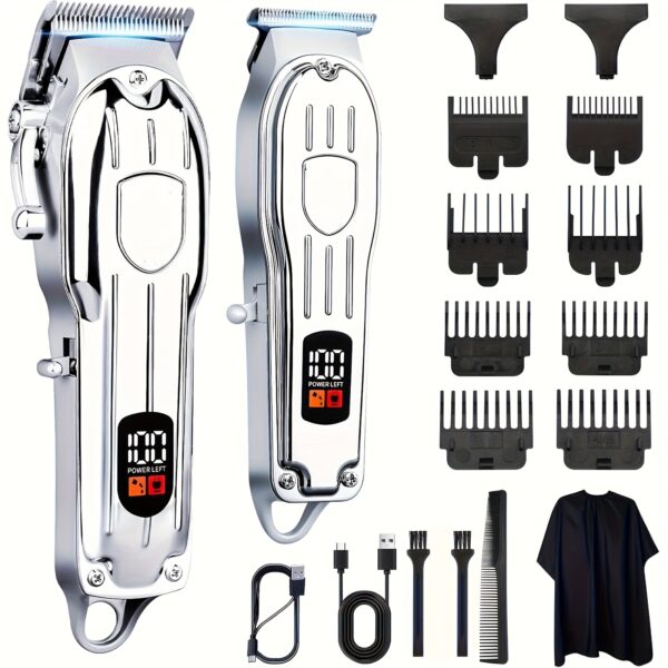 51c010b6-fa39-4d1a-a43a-e385f6e46f3b.jpg 2pcs Men'S Hair Clipper and Beard Trimmer Set: USB Rechargeable Hair Clipper, Beard Trimmer and Sideburns Shaver - LCD Display Power, Portable for Car Travel, Suitable for Home Use, Grooming, Men'S Gifts Father'S Day Birthday Christmas Gifts