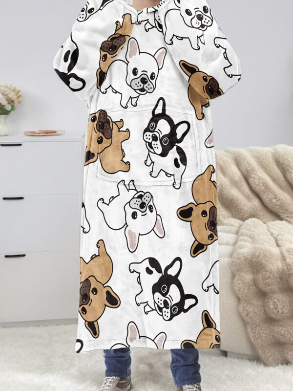 [Cute Pug Bathrobe] Comfortable Men's Pug Print Hooded Bathrobe Set | Long Design with Pockets, Breathable and Skin-Friendly Loungewear, Perfect for Autumn and Winter