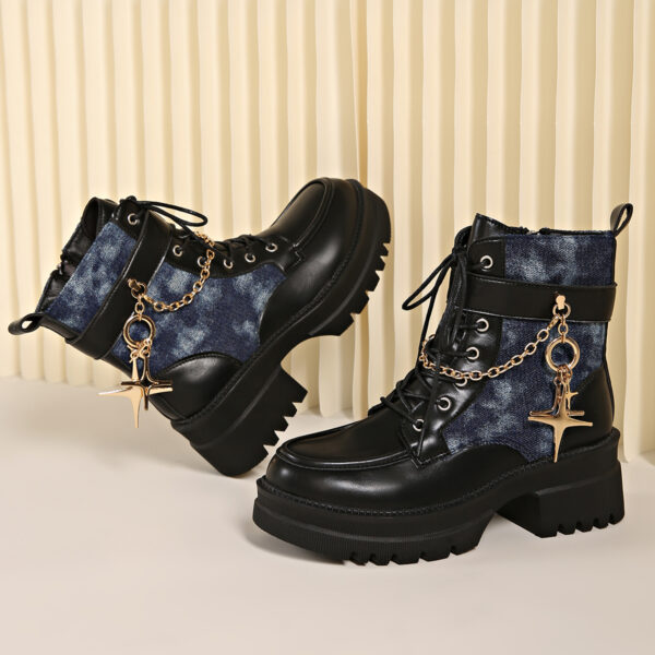 52d0d1738db548d4a3dd72aa428f98d2-goods.jpeg Women'S Punk Gothic Boots - Chunky Platform Heels with Side Zipper Closure, Lace-like Chain Accents - Slip-Resistant Rubber Sole - Edgy Party & Everyday Boots for Women - Winter Boots with Easy On/Off Zipper Closure, High Heel Boots, Metallic Chain Detail, Durable Construction, Fashion Enthusiasts, Streetwear Style, Sturdy Construction, Fashionforward Women