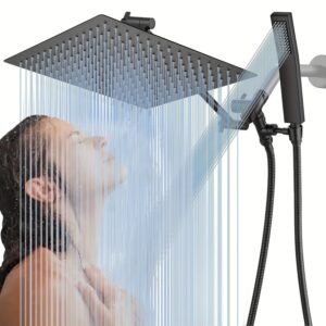 52fb9605-8cda-49ab-803d-e7dd9f520291.jpg Shower Head 10 Inch High-Pressure Metal Top Spray Shower Waterfall Nozzle 8 Inch Metal Handheld Shower 59 Inch Hose All Metal Combination Adjustable Extension Arm Chrome Matte Black