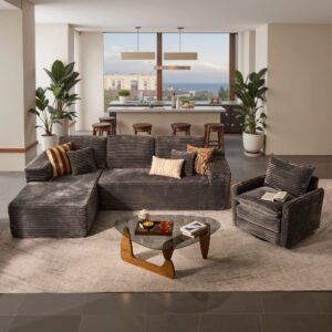 3pcs Modular L-Shaped Sectional Sofa Set with 360° Swinging Ergonomic Rocking Chair (Sold Separately) - Oversized Plush Black Fau--like Upholstery, Memory Foam Cushions & Metal Frame - Modern Modular Couch for Large Living Room, Sofa For Living Room, Sectional Sofa For Living Room, Couch For Living Room, Sectional Couch, Couches For Living Room, Couch Sofa, L Shape Sofa, Lounge Sofa, Modular Sectional Sofa, Sofa Couch, Sofas For Living Room, Couch Sectional,