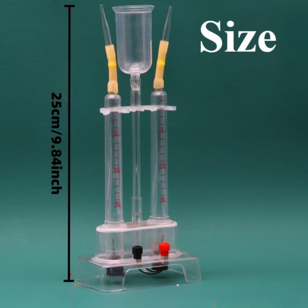 Water Electrolysis Apparatus - Dual Compartment Transparent Plastic Cell with Adjustable Electrodes & Measurement Markings for Chemistry Experiments, Science Education, Water Ionization & Decomposition Demonstration