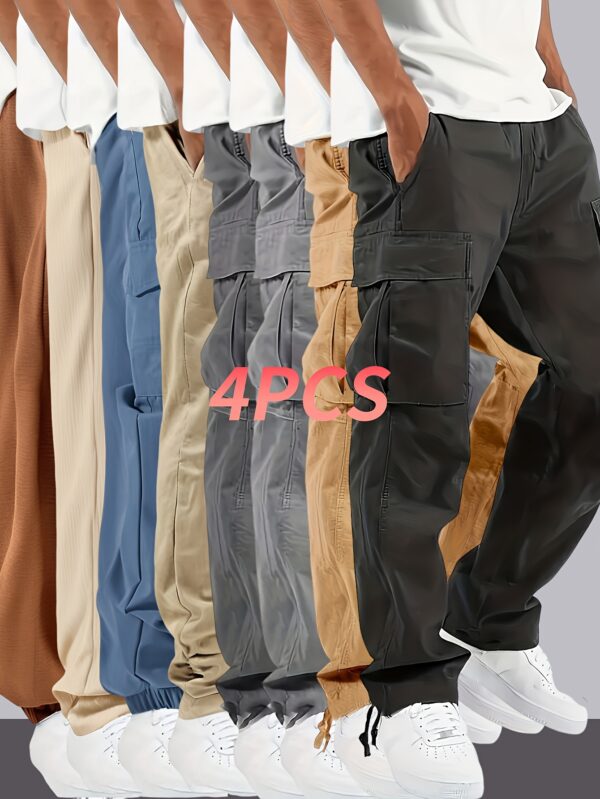 Random 1pc From 4 Colors-fitting Men'S Work Pants With ElasticSent Randomly With Casual Pants, Pants, Gifts, Christmas Gifts, Drawstring Waistband And Multiple Pockets - Solid-color Work Pants, Suitable For Outdoor Activities, Men'S Casual Pants