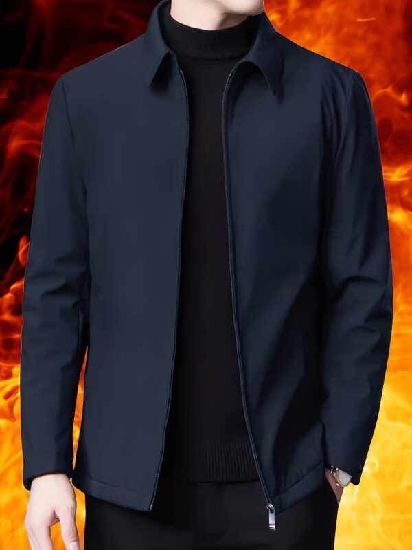 Men'S Solid Color Polyester Lapel Jacket, Casual Zip Up Long Sleeve Coat for Fall Winter, Regular Fit, Polyester Fiber Lining, 173g/㎡ Fabric Weight, 74g/㎡ Lining Weight
