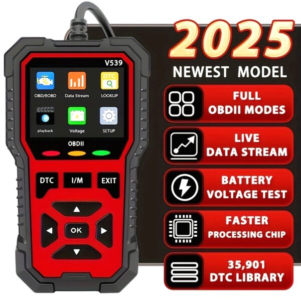 [Professional OBD2 Scanner] Professional OBD2 Diagnostic Scanner | USB Powered, Engine Fault Detector, Fault Code Reader, Battery Tester, I/M Readiness, Fault Code Remover, Supports 10 Languages, Works with All OBD II Protocol Cars Since 1996, No Battery Required