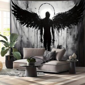 5491d1cfaf74417ab137f091922c545e-goods.jpeg 1pc Ultra Large Black Angel Landscape Tapestry - Premium Polyester HD Digital Print Wall Hanging with Hand-Stitched Edges, Wrinkle-Resistant Fabric & Free Hanging Clips for Living Room, Bedroom, Home Office Decor, Bedroom Accent, Artistic Interior, Soft Texture
