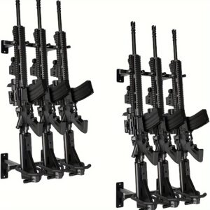 5499e0cc-2e29-4d37-a347-10609bd22484.jpg 3-Pack Black Iron Male Gun Rack Display Stand - Durable, Space-Saving, Home Decor Organizer for Rifle Collectors