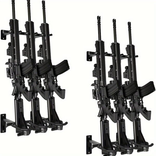 5499e0cc-2e29-4d37-a347-10609bd22484.jpg 3-Pack Black Iron Male Gun Rack Display Stand - Durable, Space-Saving, Home Decor Organizer for Rifle Collectors