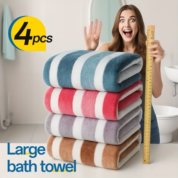 1/4pcs Striped Bath Towel Set, Beach Towel Bath Towel, Absorbent & Quick-drying Showering Towel, Super Soft & Light Beige-friendly Bathing Towel, for Home Bathroom, Ideal Bathroom Supplies, Family Essentials, 70x140cm/27, 6x55, 1 Inch