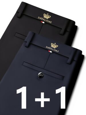 2pcs Men's Professional Business Casual Pants, Stretch Anti-Wrinkle Dress Trousers, Loose Fit Straight-Leg Office Wear for Work and Leisure