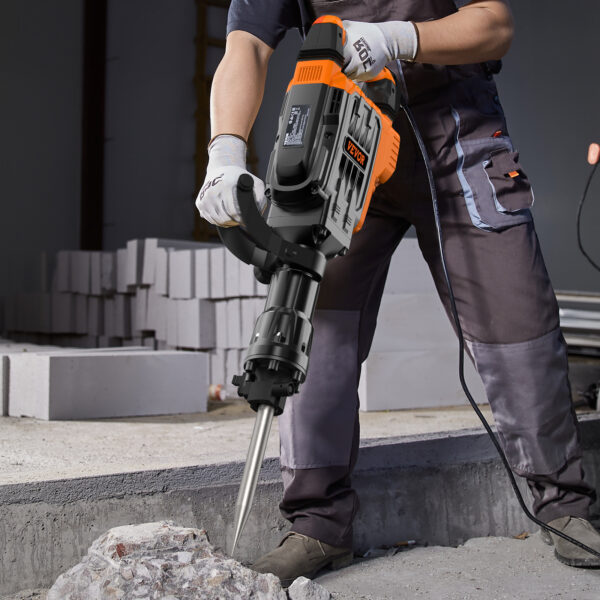 VEVOR Demolition Jack Hammer, 3500W Jack Hammer Concrete Breaker, 2pcs Chisel with Gloves & 360°C Swiveling Front Handle for Trenching, 1900 BPM Heavy Duty Electric Jack Hammer, Orange/Black