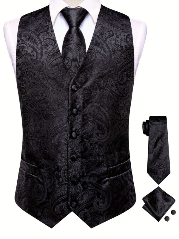 With Necktie, Hanky, and Cufflinks, Elegant Men's Jacquard Paisley Waistcoat for Wedding/ Party Occasions