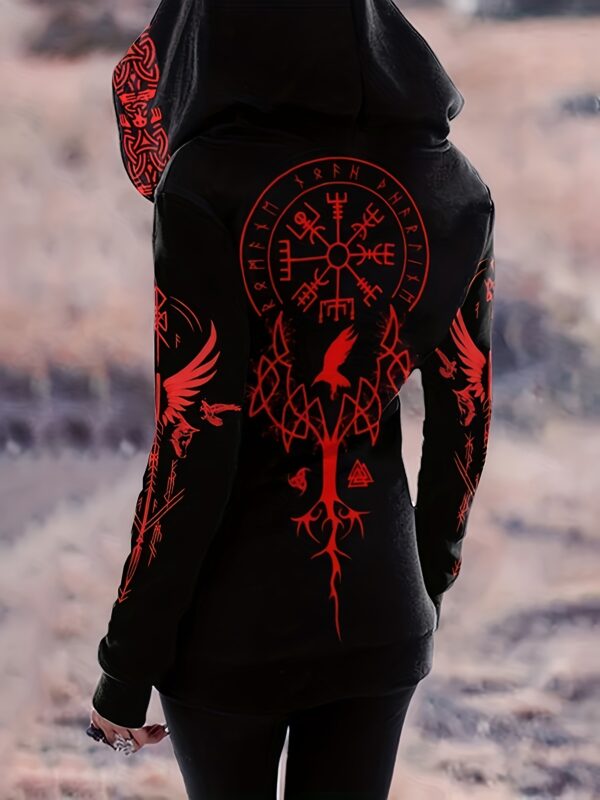 [Contrast Print Tribal Viking Hoodie] Tribal Viking Totem Contrast Print Zipper Hoodie