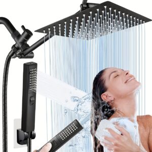563970c9-597a-415a-bf9b-d912b3093cbf.jpg 1set Shower Head Combo - Large 10 Inch High-Pressure Rainfall Shower Head, Adjustable 11 Inch Extension Arm, 2 Settings Handheld, Detachable Sprayer, Luxurious Rain Shower Head - Essential Bathroom Accessories, Bathroom Sets, Easy Installation