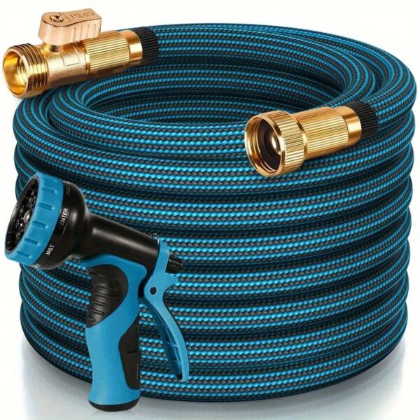 Heavy-Duty Non Expandable Garden Hose - Leakproof, with 3/4" Solid Brass Connectors, US Standard Threads, Spray Nozzle, for Lawn, Farm, Construction, Car Washing - (25/50/75/100/150Ft) - Durable Rubber Construction, Outdoor Cleaning, Sturdy Connectors, Reinforced Material, Watering Tool, Outdoor Enthusiasts, Ergonomic Handle, Water Sprayer