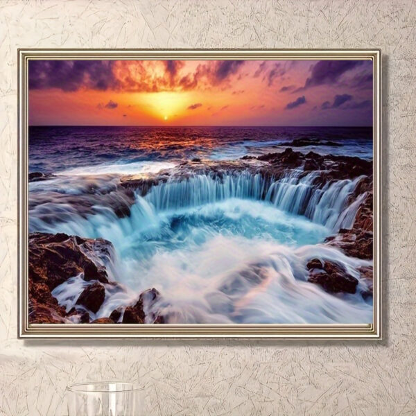 5D Diamond Painting Kit, Sunrise Beach Landscape, Round Full Circle Diamond Mosaic, Frameless Canvas Art Set, DIY Handmade Wall Decor, 19. 69x15. 75 Inches, Home Decoration Gift with
