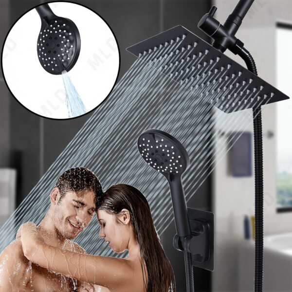 "MLD 5pcs Luxury Shower System - High Pressure Square Rainfall & Handheld Shower Heads with 3 Spray Modes, Stainless Steel, Includes 59"" Extended Hose, 3-Way Diverter, and Mounting Bracket - For Bathroom Renovation - Ideal Gift for Homeowners & Spa Lovers - Perfect for Christmas, Halloween, and Fall Decor"