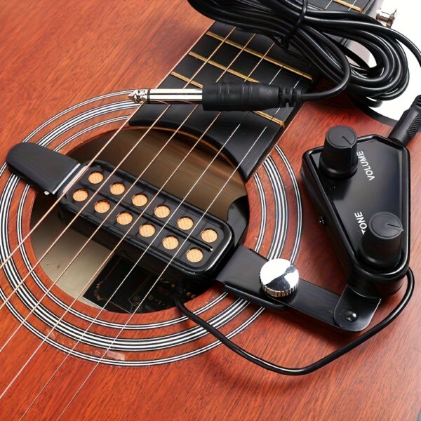 1pc P-011 12-Hole Acoustic Guitar Pickup - Magnetic Sound Hole Transducer with Tone & Volume Control, Passive Design No Power Needed, Audio Cable Included - Enhance Guitar Sound for Live Performances, Recordings - Perfect Gift for Musicians, Performance Upgrade | Undersaddle Installation | Precision Placement