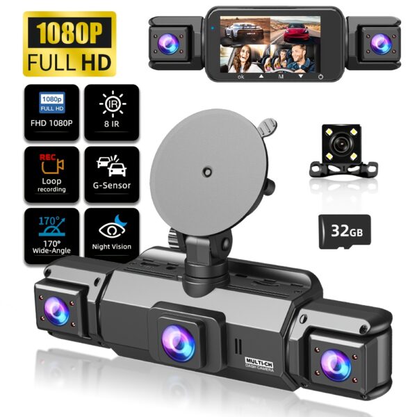 Car DVR 4 Channel HD Recording +1080P Front And Rear Dual Cameras 2160P Full HD Image Quality Built In 512GB Storage 3in 1 Function G Sensor 170° Wide Angle Infrared Night Vision