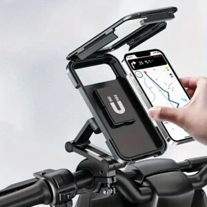 Motorcycle and bicycle waterproof phone holder, made of ABS material, magnetic design, retractable for rainy day riding navigation seat cushion, an excellent gift for Father's Day and Christmas