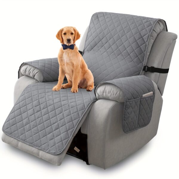 590d1caf-6229-4856-939a-9ae90fdb7594.jpg 1pc Heavy-Duty Non-Slip Recliner Chair Slipcover - Stretchy Elastic Strap Closure, Spill & Scratch-Proof Furniture Protector - Compatible with Large Recliners, Sofas, Pet Furniture - Machine Washable Sofa Cover for Living Room, Home Theater, Patio - Black, Snug Fit Design, Durable Fabric, Pet Owners