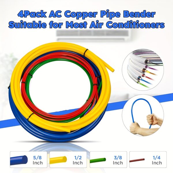 4pcs AC Copper Pipe Bender - Flexible 3m PE Insulation Sleeves, 1/4", 1/2", 3/8", 5/8" for Air Conditioners & Refrigerators, Prevents Deformation, Air Conditioning Maintenance | Flexible Insulation | Durable Plastic Sleeves, Copper Pipe Bender