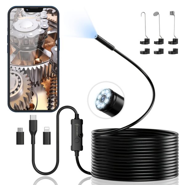 1920P HD Endoscope Camera with 8 Adjustable LED Lights, Flexible Rigid Snake Camera for Medical & Industrial Use, No WiFi Required, Compatible with Android & iOS, Durable ABS Material, Medical Imaging Tool, Sleek Design, Highquality Imagery