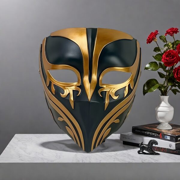 1pc Handmade Resin Mask - Elegant Gothic Mask with Dark Green & Golden Accent - Elegant Costume Party Mask for Halloween, Carnival, Day of the Dead - Formal events, Masquerade Balls - Durable & Smooth Glossy Finish - One Size Fits Most Adults - No Electricity Needed - Ideal for Themed Parties & Casual Attire - Intricate Geometric Design with Golden Patterns - Lightweight & Comfortable for Extended Wear - Artistic Statement Piece, Halloween Costumes for Men, Scarecrow Mask,