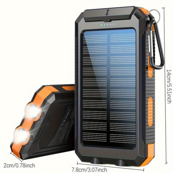 20000mAh Portable Solar Power Bank, Portable Solar Mobile Phone Charger, Camping External Battery Charger for Mobile Phones, 2 USB/ LED Flashlights with Compass for Outdoor Activities