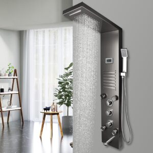Luxury Black LED Shower Panel Tower System - Wall-Mounted Mixer Tap with SPA Massage, Temperature Control & Screen, Dual-Function Shower Head, Modern Bathroom Upgrade for Spa-Like Experience, Shower Accessories, Contemporary Design, Sleek Finish, Durable Construction, Highquality Materials, Home Spa Setup, Minimalist Style, Premium Finish, Wellness Seekers