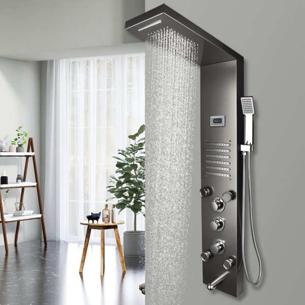 Luxury Black LED Shower Panel Tower System - Wall-Mounted Mixer Tap with SPA Massage, Temperature Control & Screen, Dual-Function Shower Head, Modern Bathroom Upgrade for Spa-Like Experience, Shower Accessories, Contemporary Design, Sleek Finish, Durable Construction, Highquality Materials, Home Spa Setup, Minimalist Style, Premium Finish, Wellness Seekers