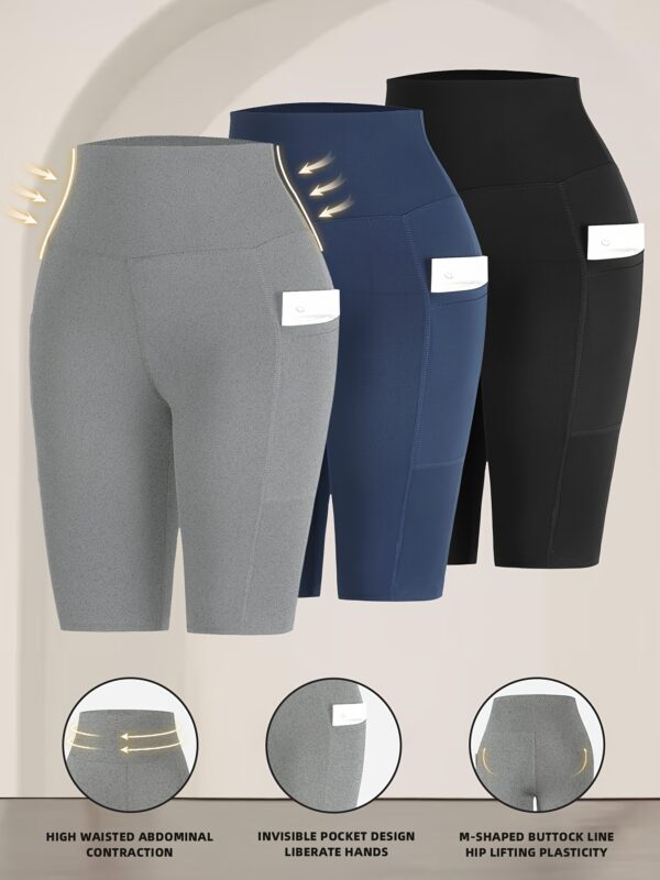 [Yoga Cycling Shorts] Set of Three Yoga Base Layer Cycling Shorts with Side Pockets