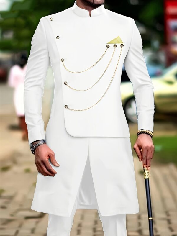 Men'S Casual Long-sleeved Two-piece Suit, Mid-length Top And Trousers