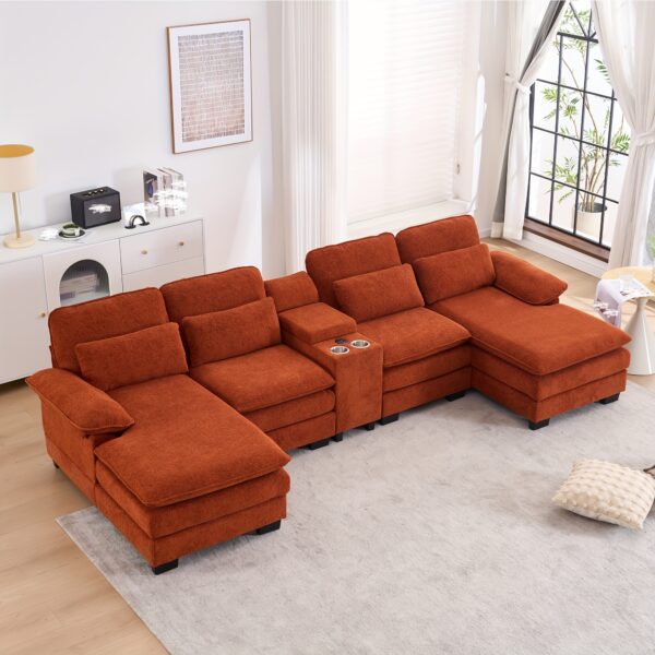 5c0e9e23-6f77-44f6-aa29-a3ee18030d0c.jpg Modern U-Shaped Chenille Fluffy Modular Sectional Sofa with Recliner, Console Cup Holders & Plush Foam Cushions - Gray Living Room Cloud Sofa, Hardwood Frame, Multiple Configurations, Sectional Sofa for Living Room, Cozy Seating, Sleek Furniture, Soft Fabric, Recliner Sofa, Comfort Seekers