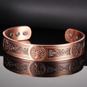 Strong Magnet Copper Tree of Life Bracelet - Adjustable Solid Copper Cuff with 6 Magnets, Featuring Intricate Celtic Knot Design, Unisex Jewelry Gift for Dad and Mom, Polished Surface