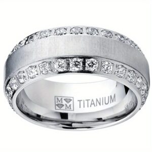 Women's Titanium Ring - Elegant Everyday & Special Occasion Jewelry, Durable Affordable Rhinestone-Like Brilliance Band for Anniversary, Wedding, Birthday Gift - Affordable Luxury Jewelry for Women, Bling Jewelry, Sophisticated Style, Metallic Finish, Sparkling Embellishments