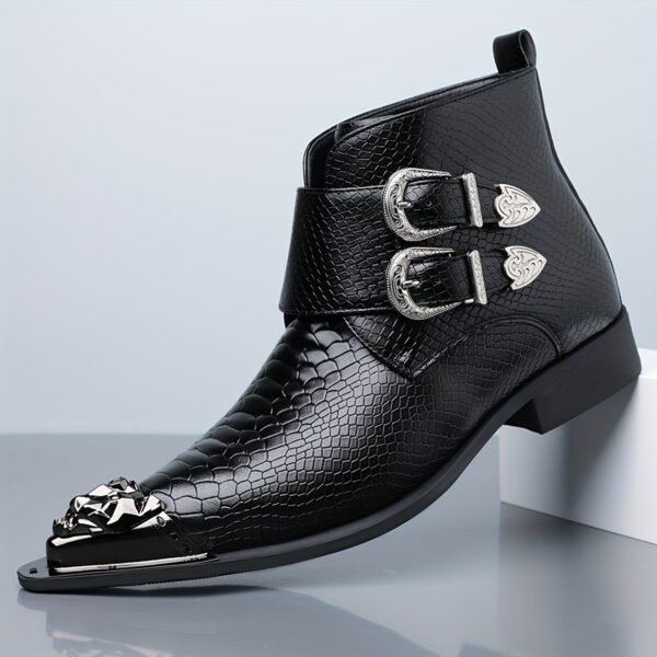 5d0cc1ab-901d-4bc1-b118-06156362ddef.jpg Men'S Slip-On Boots - Formal & Casual Shoes with Side Buckle Closure, Non-Slip Rubber Sole - All-Season Dress & Everyday Boots for Wedding, Party, Office - Black Boots for Men, Party Footwear, Crocodile Texture, Durable Footwear, Wedding Footwear, Stylish Footwear, Highquality Finish, Professional Attire