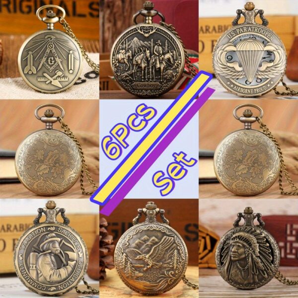 6pcs Classical Vintage Pocket Watches, Memory For The Old Days, Best Presents To Family Members and Friends, Holloween Christmas Birthday Gifts