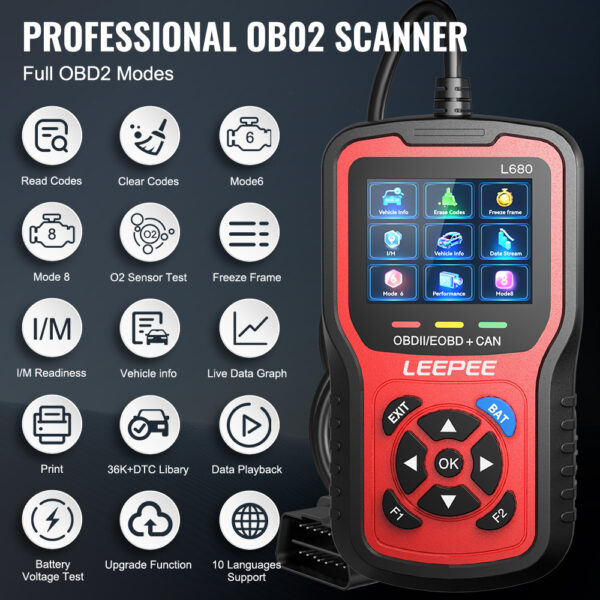 5dff0a5db65e4417b688562abc67cac5-goods.jpeg L680 OBD II EOBD Scanner Clear/Erase Codes Battery Tester Fault Code Clear Check Engine System Car OBD2 Code Reader Universal Cloud Print Car Diagnostic Tools, Without Battery