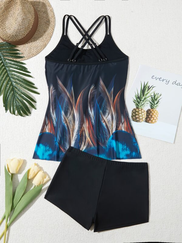 New European and American Cross-Border Amazon Tankini Two-Piece Printed Swimsuit Set