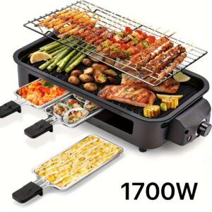 1500W Smokeless Electric Grill with Removable Non-Stick Griddle & Hot Pot - Indoor Portable BBQ Grill with Adjustable Temperature Control, Stainless Steel Construction, Dishwasher Safe - All-in-One Indoor Grill for Searing, Sautéing, Frying - Ideal Gift for Christmas, Housewarming, Birthdays - 201 Stainless Steel, 120V US Plug, Perfect for Small Spaces & Family Cooking, Indoor Grill Portable, Portable Electric Grill, Indoor Grilling, Indoor Grill, Smokeless Indoor Grill, Indoor Grill