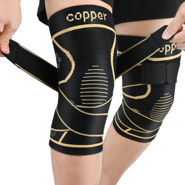 2pcs Copper Fiber Knitted Sports Knee Pads - With Straps, Elastic And Breathable, Closed Type, Suitable For Outdoor Sports, Running, Fitness, Various Ball Games, Hiking, Breathable High Elastic Non-slip Knee Pads, Very Suitable As Gifts