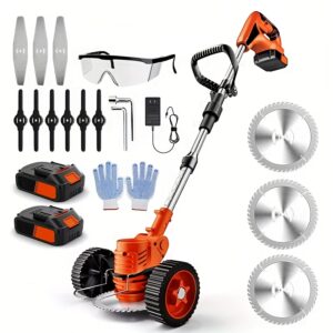 Cordless Weed Eater String Mower With Wheels, Folding Electric Weed Wacker Battery Powered, Brush Cutter, 3-in-1 Lightweight String/Grass Trimmer/Brush Cutter With Adjustable Length & Blades, Suit For Lawn, Yard And Garden Pruning & Trimming