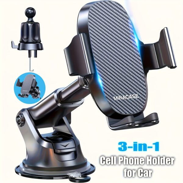 3-in-1 Car Phone Holder Mount, Universal Cell Phone Holders for Your Car Dashboard Air Vent, Adjustable Car Phone Holders Fit for All Phones, By Miracase