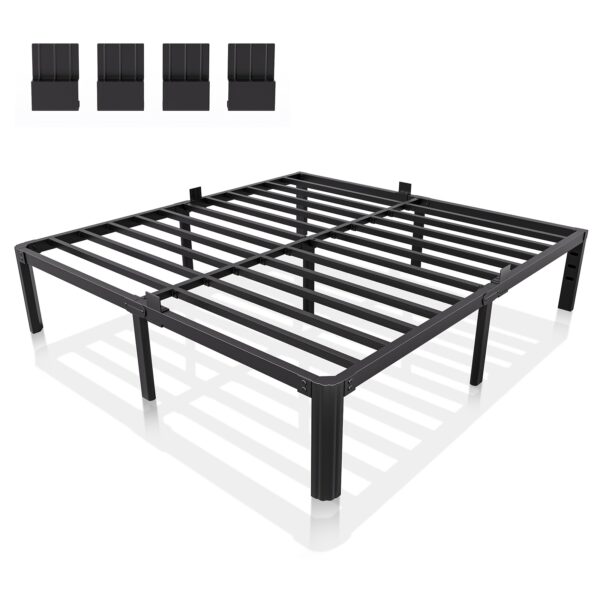 605f5e85-688a-4a5f-8ca5-776833d4a2f7.jpg Metal Bed Frame, Classic Style Black Iron Frame with Upgraded Thickened Fan-Shaped Round Leg Design, Twin/Full/Queen/King Size, Includes 4 Mattress Fixers & Large Under-Bed Storage Space, Easy Assembly