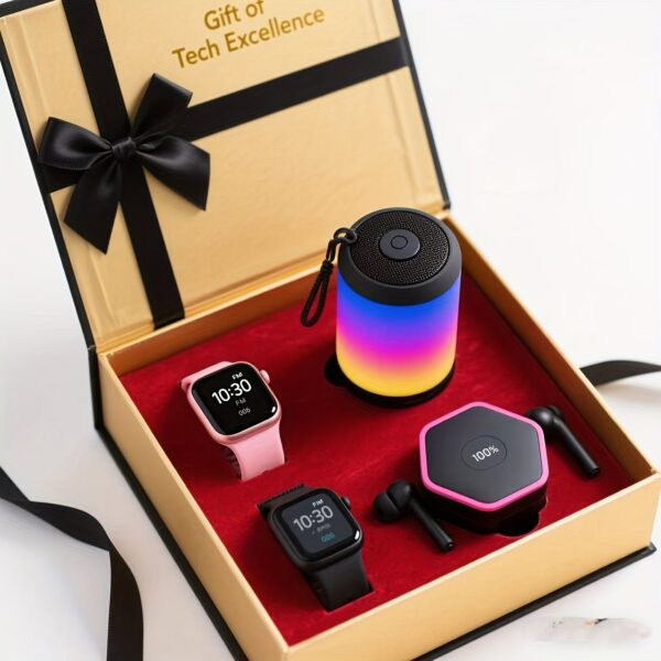 (Audio + Headphones + 2 Watches Four-in-one) New Popular Selected Gifts, Portable Outdoor Wireless Bluetooth Audio, Stereo, Suitable for Parties, Games, Suitable for Smartphones, Tablets, Suitable for Birthday Gifts, Holiday Gifts, Family Sharing